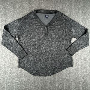 Gap Marled Henley V-Neck Shirt Womens Sz Medium Gray Long Sleeve Button Top
